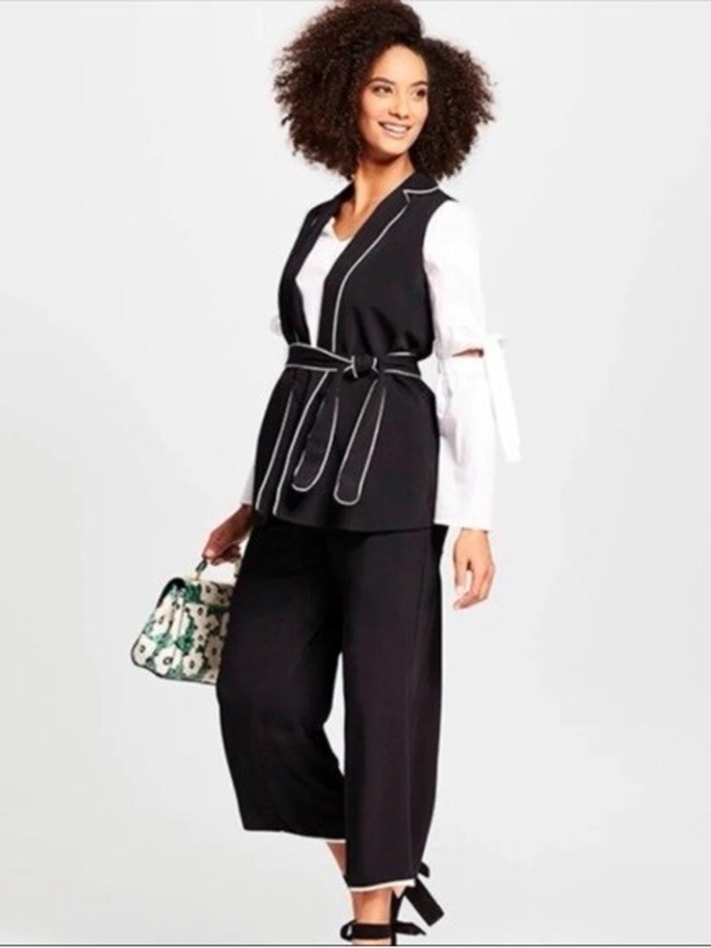 Who What Wear Black Vest with White Piping